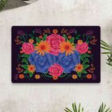Vagonik Çiçekli Dijital Baskılı 50 x 70 cm Dekoratif Çok Amaçlı Iç ve Dış Kapı Paspası - Siyah