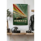 Vagonik F1 Temalı Monaco Vintage2 Duvar Örtüsü Halısı Tapestry Formula 1 - 70 x 100 cm - Yeşil - Bej