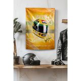 Vagonik F1 Temalı Senna Sarı Duvar Örtüsü Halısı Tapestry Formula 1 - 50 x 70 cm - Yeşil - Sarı