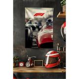 Vagonik F1 Temalı Vintage Duvar Örtüsü Halısı Tapestry Formula 1 - 70 x 100 cm - Gri - Kırmızı