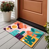 Vagonik Geometrik Çiçek Desenli Dijital Baskılı 50X70CM Dekoratif Çok Amaçlı Iç ve Dış Kapı Paspası - 50 x 70 cm - Kahve - Krem
