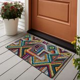 Vagonik Geometrik Nakış Desenli Dijital Baskılı 50X70CM Dekoratif Çok Amaçlı Iç ve Dış Kapı Paspası - 50 x 70 cm - Açık Kahve