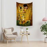 Vagonik Gustav Klimt Öpücük Duvar Örtüsü Halısı Modern Tasarım Sarı Renkli - 70 x 90 cm