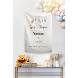 Vagonik Kişiye Özel Doğum Günü Happy Birthday Winnie The Pooh ve Balon Temalı Duvar Örtüsü Duvar Halısı - Mavi - 100 x 140 cm