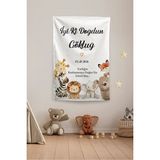 Vagonik Kişiye Özel Safari Temalı Doğum Günü Happy Birthday Duvar Örtüsü Duvar Halısı Model 21 - Kahverengi - 100 x 140 cm