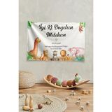 Vagonik Kişiye Özel Safari Temalı Doğum Günü Happy Birthday Duvar Örtüsü Duvar Halısı Model Yatay 20 - 50 x 70 cm