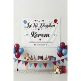 Vagonik Kişiye Özel Taraftar Temalı Temalı Bordo-Mavi Doğum Günü Happy Birthday Duvar Örtüsü - 100 x 140 cm