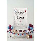 Vagonik Kişiye Özel Taraftar Temalı Temalı Bordo-Mavi Doğum Günü Happy Birthday Duvar Örtüsü - 50 x 70 cm