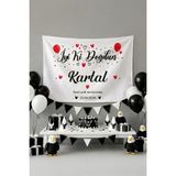 Vagonik Kişiye Özel Taraftar Temalıtemalı Siyah - Beyaz Doğum Günü Happy Birthday Duvar Örtüsü - 140 x 200 cm
