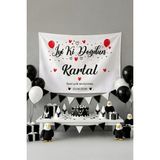 Vagonik Kişiye Özel Taraftar Temalıtemalı Siyah - Beyaz Doğum Günü Happy Birthday Duvar Örtüsü - 50 x 70 cm