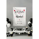 Vagonik Kişiye Özel Taraftar Temalıtemalı Siyah - Beyaz Doğum Günü Happy Birthday Duvar Örtüsü - 70 x 100 cm