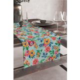 Vagonik Mavi Çiçek Desenli Dijital Baskılı Runner 140x40