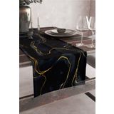 Vagonik Siyah Gold Mermer Desenli Dijital Baskılı Runner 140x40