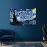 Vagonik Ünlü Ressam Tabloları Duvar Örtüsü Yıldızlı Gece Desenli Mavi %100 Mikrofiber Şık Dekoratif - 70 x 140 cm