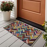 Vagonik Zigzag Nakış Desenli Dijital Baskılı 50X70CM Dekoratif Çok Amaçlı Iç ve Dış Kapı Paspası - 50 x 70 cm - Taba