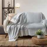Vagonik Zigzag Natural Keten Koltuk Örtüsü | Koltuk Şalı Çekyat Örtüsü - Gri