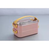 Vagonlif Çift Katmanlı Paslanmaz Çelik Beslenme Kabı-1400 ml Beslenme Kutusu Lunch Box (Pembe)