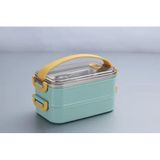 Vagonlif Çift Katmanlı Paslanmaz Çelik Beslenme Kabı-1400 ml Beslenme Kutusu Lunch Box (Yeşil)