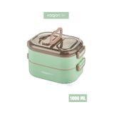 Vagonlife 1 L İki Kat Üç Bölme Paslanmaz Çelik Bento Lunch Box Sos Kaseli Mode yesil