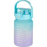 Vagonlife 1000 ml Çift Renk Motivasyon Matarası Tritan Malzemeden Kulplu ve Pipetli Kullanım - Turkuaz