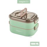 Vagonlife 1000 ML İki Kat Üç Bölme Paslanmaz Çelik Bento Lunch Box Yeni Nesil Sefer Tası-Sos Kaseli Mode