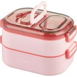Vagonlife 1000 ML İki Kat Üç Bölme Paslanmaz Çelik Bento Lunch Box Yeni Nesil Sefer Tası-Sos Kaseli Model-FFLBOX7081 Pembe