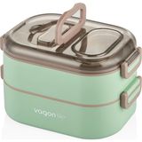 Vagonlife 1000 ml Iki Kat Üç Bölme Paslanmaz Çelik Beslenme Lunch Box/sefer Tası-Sos Kaseli - 3BP-Yeşil