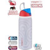 Vagonlife 1000 Ml Tek Kapak Çift Kullanım Pipetli/Pipetsiz Taşıma Kulplu Çelik Termos -Ffvgn045ml1000desenli