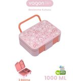 Vagonlife 1000 ml Tek Kat Sızdırmaz,karışmaz Üç Bölmeli Taşıma Kulplu Çocuk Beslenme Kutusu -FFB092-1000 - Pembe