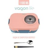 Vagonlife 1100 ML Çorba Kaseli-Metal Kaşıklı Paslanmaz Çelik Bento Lunch Box Yeni Nesil Sefer Tası-ffbl70100 Pudra