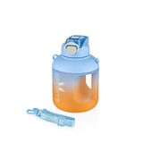Vagonlife 1100 Ml Pipetli Motivasyon Su Matarası Çift Renk Askılı Kulplu Mavi Turuncu
