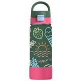 Vagonlife 1109 Desenli Tek Kapak Çift Kullanım Pipetli Kulplu Çelik Termos 550 ml Yeşil