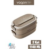 Vagonlife 1140 ml 2 Kat Paslanmaz Çelik Çorba Kaseli Bento Lunch Box Yeni Nesil Sefer Tası -FFLBOX10403 - Kahverengi