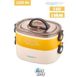 Vagonlife 1200 ML İki Kat Üç Bölme Paslanmaz Çelik Bento Lunch Box Yeni Nesil Sefer Tası-ÇatallıKaşı