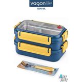 Vagonlife 1200 ml Iki Kat Üç Bölme Paslanmaz Çelik Bento Lunch Box Yeni Nesil Sefer Tası Çelik Kaşıklı -22FF15 - Lacivert