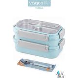 Vagonlife 1200 ml Iki Kat Üç Bölme Paslanmaz Çelik Bento Lunch Box Yeni Nesil Sefer Tası Çelik Kaşıklı -22FF15 - Turkuaz