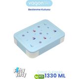 Vagonlife 1330 ml Tek Kat 6 Bölme Çocuk Beslenme Kutusu Çatal / Kaşık / Sos Kaseli -FFB1265 - Mavi