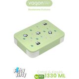Vagonlife 1330 ml Tek Kat 6 Bölme Çocuk Beslenme Kutusu Çatal / Kaşık / Sos Kaseli -FFB1265 - Yeşil