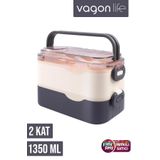 Vagonlife 1350 ML İki Kat Üç Bölme Paslanmaz Çelik Lunch Box Yeni Nesil Sefer Tası-Sos Kaseli Model-
