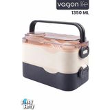Vagonlife 1350 ml Paslanmaz Çelik Bento Lunch Box Iki Kat Üç Bölme Yeni Nesil Sefer TASI-1350ML-101102S - Lacivert