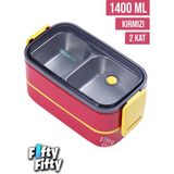Vagonlife 1400 ml Iki Kat Üç Bölme Paslanmaz Çelik Bento Lunch Box Yeni Nesil Sefer Tası -Çatal/kaşıklı MODEL-FFBL50002 - Nar Çiçeği