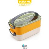 Vagonlife 1400 ml Iki Kat Üç Bölme Paslanmaz Çelik Lunch Box Yeni Nesil Sefer Tası - Kaşıkçatallı -1400462 - Sarı