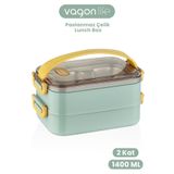 Vagonlife 1400 ML İki Kat Üç Bölme Paslanmaz Çelik Lunch Box Yeni Nesil Sefer Tası Taşıma Kulplu 363-7ff