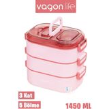 Vagonlife 1450 ML 3 Kat Çelik (2 Kat Kullanılabilir) Bento Lunch Box Yeni Nesil Sefer Tası-FFLBOX7083