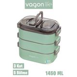 Vagonlife 1450 ML 3 Kat Çelik (2 Kat Kullanılabilir) Bento Lunch Box Yeni Nesil Sefer Tası-FFLBOX708