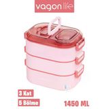 Vagonlife 1450 Ml 3 Kat Çelik Yeni Nesil Sefer Tası Pembe