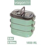 Vagonlife 1450 Ml 3 Kat Çelik Yeni Nesil Sefer Tası Yeşil