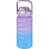 Vagonlife 1500ML Yenilenen Renkler Pipetli/Pipetsiz Kullanım Kulplu Çift Renk Motivasyon Matarası (Mor-Mavi)