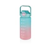 Vagonlife 1500ML Yenilenen Renkler Pipetli/Pipetsiz Kullanım Kulplu Çift Renk Motivasyon Matarası (Turkuaz-Pembe)