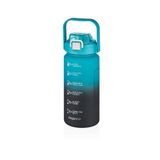 Vagonlife 1500ML Yenilenen Renkler Pipetli/Pipetsiz Kullanım Kulplu Çift Renk Motivasyon Matarası (Turkuaz-Siyah)